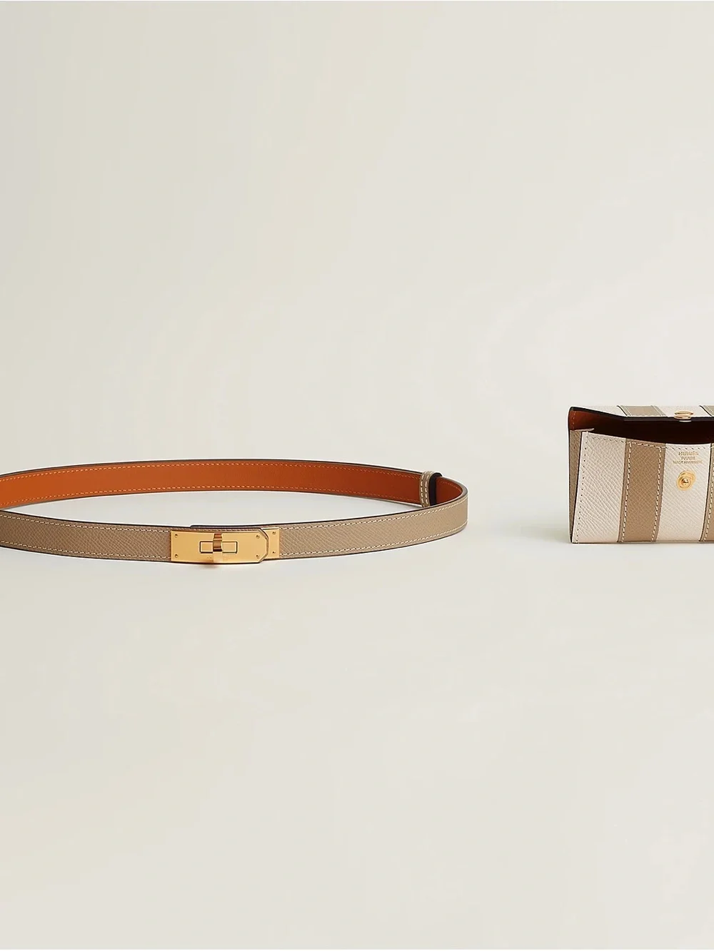 Hermes Kelly Pocket Bayadere 18 belt in Trench/Craie